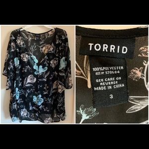 Torrid floral button down sheer blouse